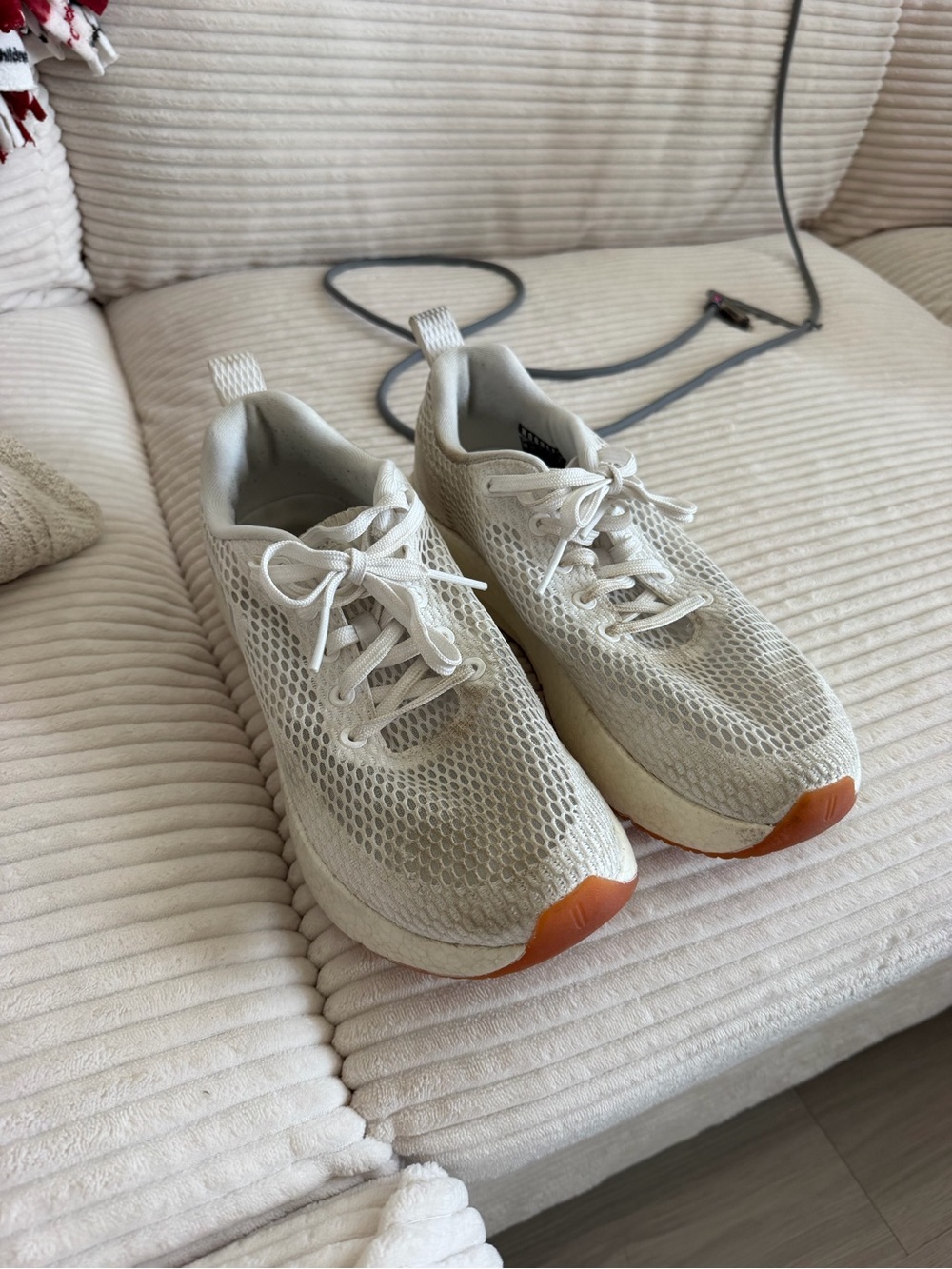 NOBULL White Mesh Athletic Sneakers with Orange Toe Accents